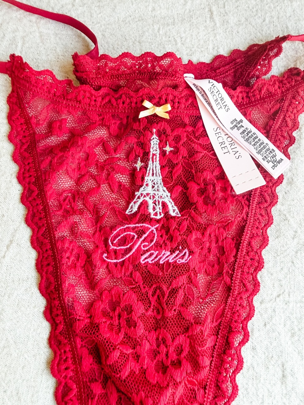 Victoria’s Secret The Lacie Paris Red Lace Passport String Thong Panty XL NWT